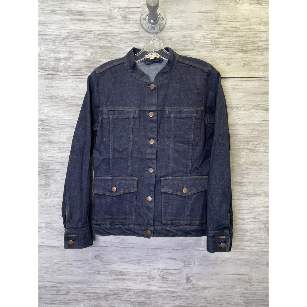Eileen Fisher Denim Jacket‎ Womens XS Blue Collared Button Front Stretch Cotton